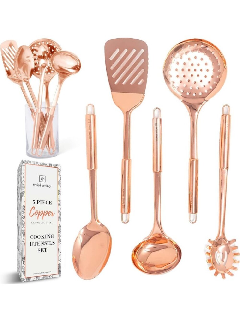 5-Piece Copper Kitchen Utensils Set - Stylish, Durable, Essential Cooking Tools